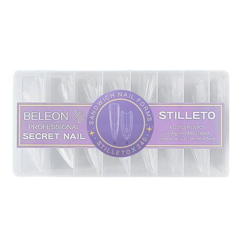 Тіпси гелеві для нарощування нігтів Beleon Professional Sandwich Stiletто подвійні 120 пар M-71-GL-9 фото